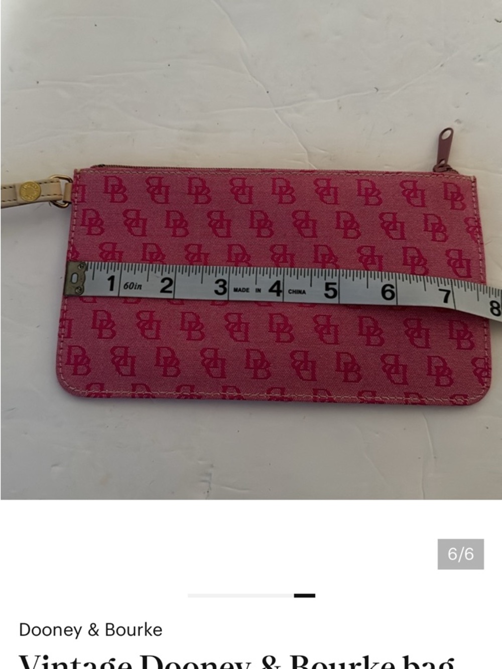 Dooney & Bourke Pink DB Logo Wristlet Wallet Fits iPhone Zip Pouch Tan Trim - Picture 8 of 8